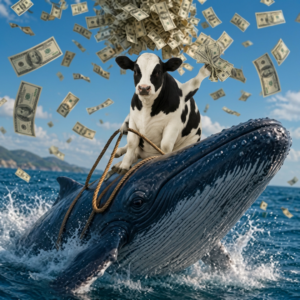 Cow riding a whale